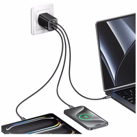Tīkla lādētājs USAMS JC Series CC266 65W GaN Fast Charger 2xUSB-C 1xUSB-A melns