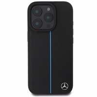 Mercedes MB Blue Line ādas magnētiskais iPhone 16 Pro viedtālruņa apvalks - melns