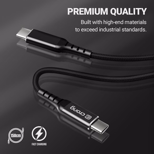 Crong Armor Link USB-C–USB-C kabelis, 1.5 m, PD 60 W / 3 A, melns