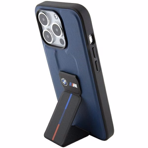 BMW M ar statīvu divkrāsu viedtālruņa apvalks iPhone 15 Pro - tumši zils