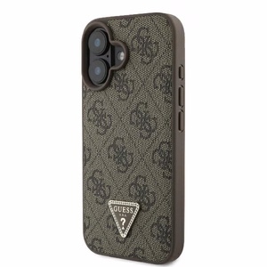 Guess ādas metāla logotips ar strazdiem viedtālruņa apvalks iPhone 16 - brūna