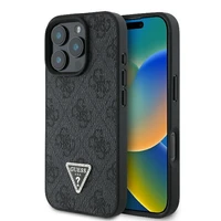 Guess Ādas 4G Trīsstūra Strass Magnētiskais apvalks iPhone 16 Pro Max - melns