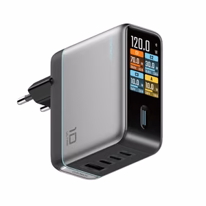 Cuktech AD1204U 120W Wall Charger with Display and USB-C Cable - Silver