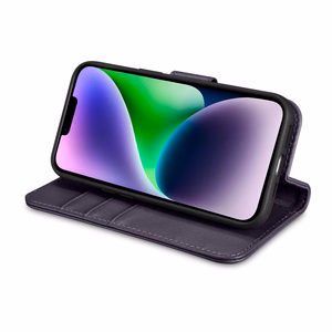 iCarer Viedtālruņa apvalks 2in1 no ādas ar atlokāmu vāciņu Anti-RFID violets iPhone 14 (WMI14220725-DP)