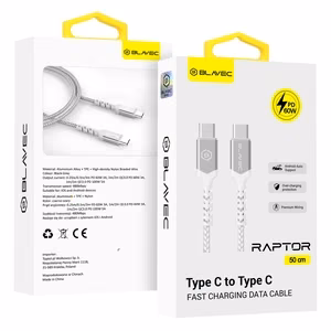 Blavec Cable Raptor braided - Type C to Type C - PD 60W 3A 0,5 metres Apple CarPlay/Android Auto (CRA-CC3WS05) white-silver