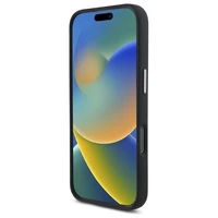 DKNY šķidrā silikona viedtālruņa apvalks ar metāla logotipu iPhone 16 Pro - melns