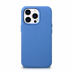 iCarer Litchi Premium ādas viedtālruņa apvalks iPhone 14 Pro Max Magnētiskais ādas apvalks ar MagSafe Gaiši zils (WMI14220712-LB)