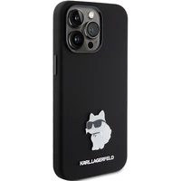 Karl Lagerfeld silikona Choupette Metal Pin viedtālruņa apvalks iPhone 15 Pro Max - melns