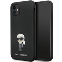 Karl Lagerfeld KLHCN61SMHKNPK viedtālruņa apvalks iPhone 11 / Xr - melns silikona Ikonik metāla piespraude