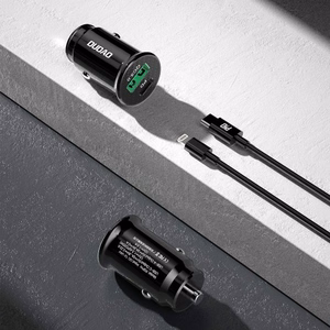 Car Charger Dudao "R3PRO" Black (1xUSB / 1xUSB-C / 18W) + "Type-C / Lightning" cable