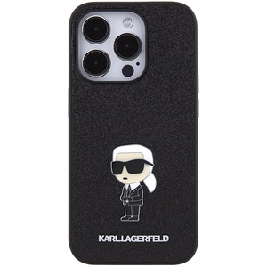 Karl Lagerfeld Glitter Ikonik Logo metāla logotipa maciņš iPhone 15 Pro Max melns