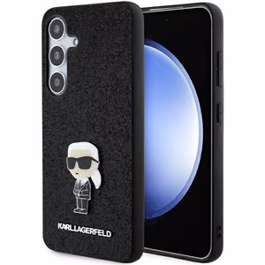 Karl Lagerfeld fiksēts mirdzošs Ikonik logotipa metāla piespraudes viedtālruņa apvalks Samsung Galaxy S24+ - melns