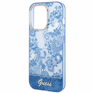 Guess GUHCP14LHGPLHB iPhone 14 Pro 6.1 zils / zils kietais viedtālruņa apvalks Porcelain Collection