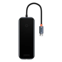Hub 5in1 Baseus AcmeJoy sērija USB-C uz 2xUSB 3.0 + USB 2.0 + USB-C PD + RJ45 (tumši pelēks)