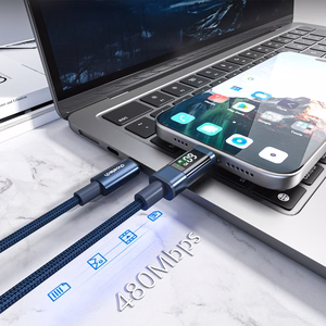 Choetech XCC-1068 PD 60W USB-C - USB-C kabelis ar displeju 1.2 m - zils