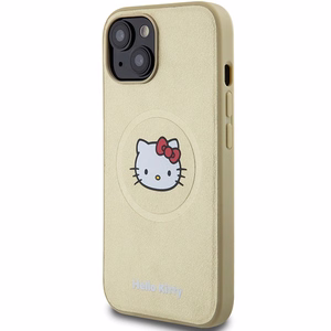 Hello Kitty ādas Kitty Head magnētiskais viedtālruņa apvalks iPhone 15 - zelta
