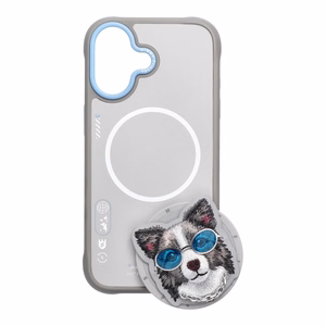 NIMMY viedtālruņa apvalks GLASSES COOL DOG saderīgs ar MagSafe priekš IPHONE 17 pelēks