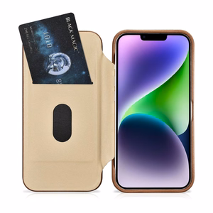 iCarer CE Premium ādas folio vāciņš iPhone 14 Plus ar MagSafe magnētisku flip vāciņu - brūnās krāsā