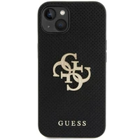 Guess Ādas perforēts 4G Spīdīgs logotips apvalks iPhone 15 - melns