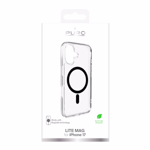 Чехол Puro Lite Mag TPU+PC совместимый с MagSafe для iPhone 17 - прозрачный с чёрным кольцом