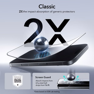ESR UltraFit aizsargstiklu komplekts 2 gab. iPhone 16 Pro / 17 – caurspīdīgs