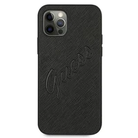 Guess Saffiano Vintage Script viedtālruņa apvalks iPhone 12 Pro Max 6.7 melns