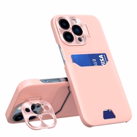 Ādas statīva viedtālruņa apvalks Samsung Galaxy S23 Ultra pārsegs karšu maciņš ar statīvu rozā