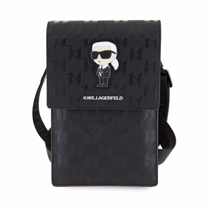 Karl Lagerfeld Saffiano Monogram Ikonik plecu soma viedtālrunim, melna