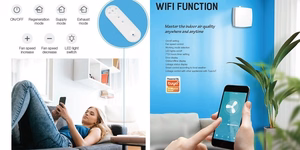 Rekuperators plānai sienai, vienai istabai līdz 46m2, ar CO2 sensoru, Wi-Fi, Tuya, melns
