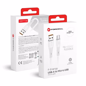Cable USB A to Micro USB Forcell F-Energy QC3.0 2,4A 18W Silicone 1 m C341 white