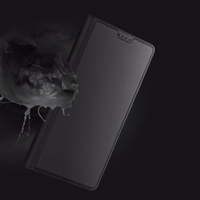 Dux Ducis Skin Pro viedtālruņa apvalks iPhone 16 Pro ar atveramu vāciņu un karšu nodalījumu - melns