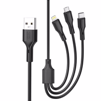XO kabelis NB230 3w1 USB - Lightning + USB-C + microUSB 1,0m 2,4A melns