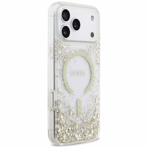 Guess Resin Bottom Glitter MagSafe maciņš, paredzēts iPhone 18 Pro Max / 17 Pro Max, zeltains