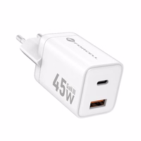 FORCELL F-ENERGY Mini GaN III VT-36 ceļojumu lādētājs ar 1 x Type C + 1x USB A pieslēgvietām, PD QC4.0 45W balts