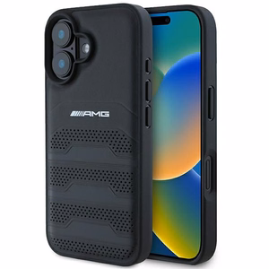 AMG ādas iespiesto līniju melnais logotips iPhone 16 apvalks - melns