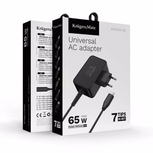 Kruger&Matz universāls klēpjdatoru lādētājs, 65 W, melns