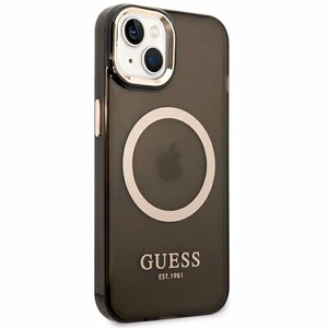 Guess GUHMP14MHTCMK iPhone 14 Plus 6.7" melns/melns cietais apvalks Zelta kontūra Daļēji caurspīdīgs Magnētiskais