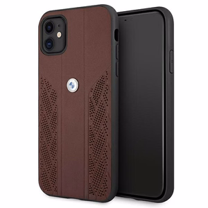 BMW ādas perforēts viedtālruņa apvalks iPhone 11 / Xr - sarkans