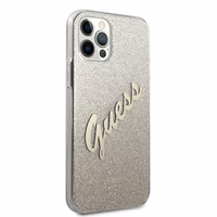Guess GUHCP12LPCUGLSGO iPhone 12 Pro Max 6.7" zelts kietais vāciņš Glitter Gradient Script
