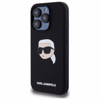 Karl Lagerfeld KLHMP15LSKHPPLK iPhone 15 Pro 6.1" melns/melns cietais apvalks Silikona Karl galvas apdruka MagSafe