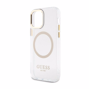 Guess GUHMP12MHTRMD Metal Outline vāciņš ierīcei iPhone 12 / 12 Pro 6.1", ar MagSafe, zelta krāsā