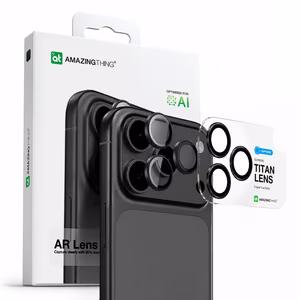 AmazingThing safīra kameras stikls iPhone 17 Pro / Pro Max - ar pelēko rāmi