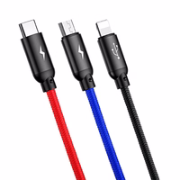 Kabelis Baseus Three Primary Colors 3in1 USB-A - micro USB / Lightning / USB-C 3.5A 1.2 m melns