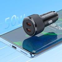 Automobiļa lādētājs Hoco 2 x USB C QC PD 50W NZ14B melns