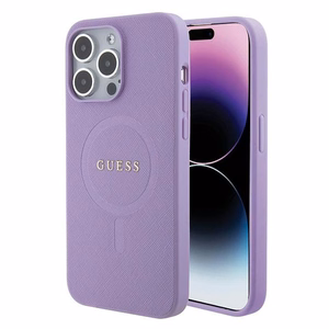 Guess Saffiano magnētiskais viedtālruņa apvalks iPhone 15 Pro - violets
