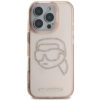 Karl Lagerfeld IML Rhinestones Karl Head viedtālruņa apvalks iPhone 16 Pro Max rozā