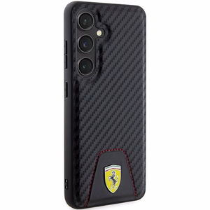 Ferrari Carbon Stitched Bottom viedtālruņa apvalks Samsung Galaxy S24 - melns