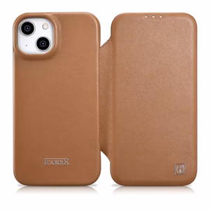 iCarer CE Premium ādas folio vāciņš iPhone 14 Plus ar MagSafe magnētisku flip vāciņu - brūnās krāsā