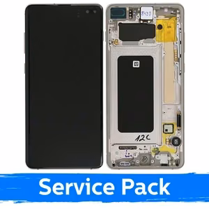 LCD displejs saderīgs ar Samsung G975 S10 Plus ar rāmi / Ceramic White / (Service Pack)