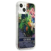 Guess GUHCP13SLFLSB iPhone 13 mini 5.4" zils cietais apvalks ziedu šķidrs spīdums